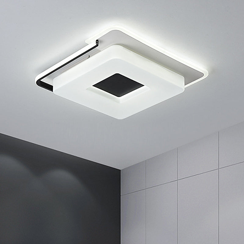 Rotondo / Quadrato Letto Flush Soffitto Light Simple 16 "/19.5" Wide Acrilico Shaded Black e White Flush Light Fixture in White Light