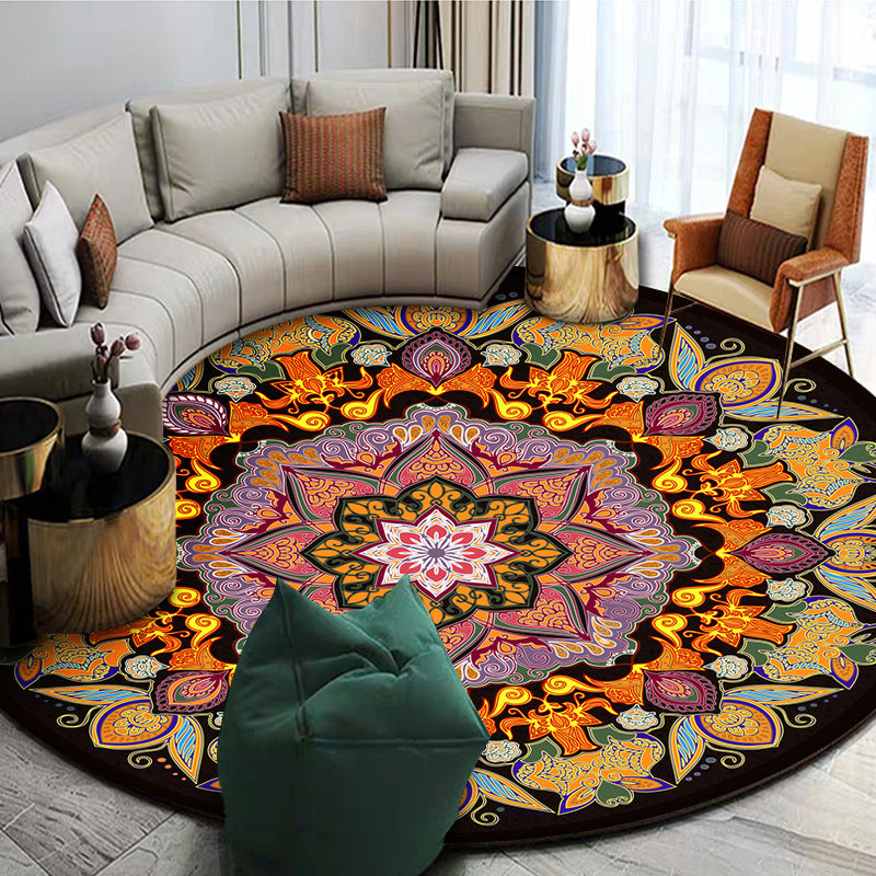 Exotik Mandala Fläche Teppich Multikolen Persischer Teppichsynthetik Waschbarer Haustierfreundlicher Anti-Schlupf-Teppich für Wohnzimmer