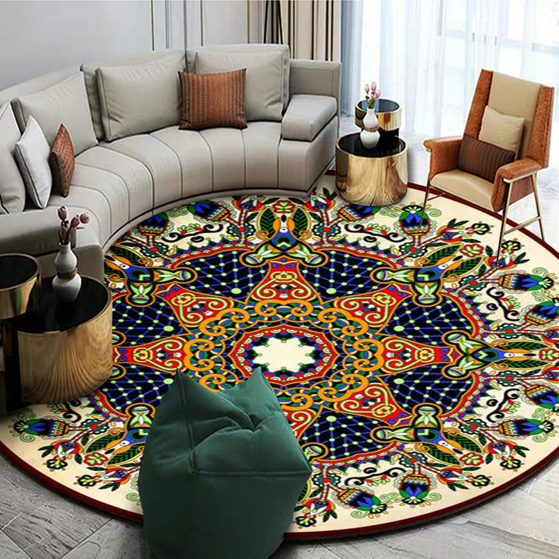 Exotik Mandala Fläche Teppich Multikolen Persischer Teppichsynthetik Waschbarer Haustierfreundlicher Anti-Schlupf-Teppich für Wohnzimmer