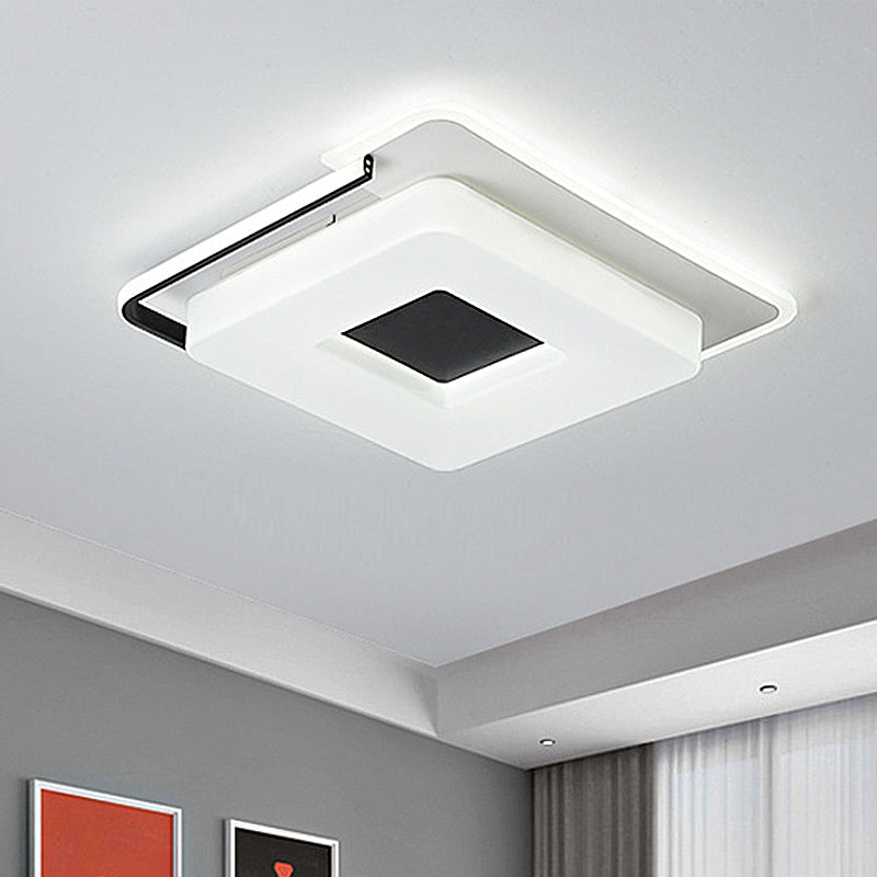 Lámpara de techo empotrada redonda/cuadrada para dormitorio, lámpara empotrada en blanco y negro con sombra acrílica simple de 16 "/ 19,5" de ancho en luz blanca