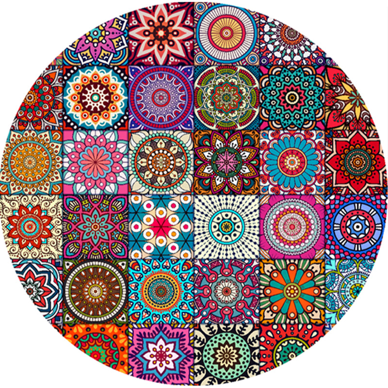 Classic Multi Color Moroccan Rug Synthetics Mandala Print Carpet Pet Friendly Anti-Slip Washable Rug for Home