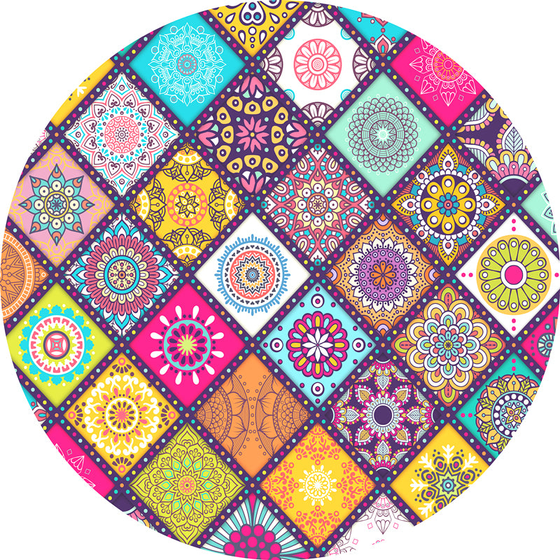 Moroccan Door Rug Multicolor Mandala Area Rug Polypropylene Anti-Slip Stain Resistant Machine Washable Rug