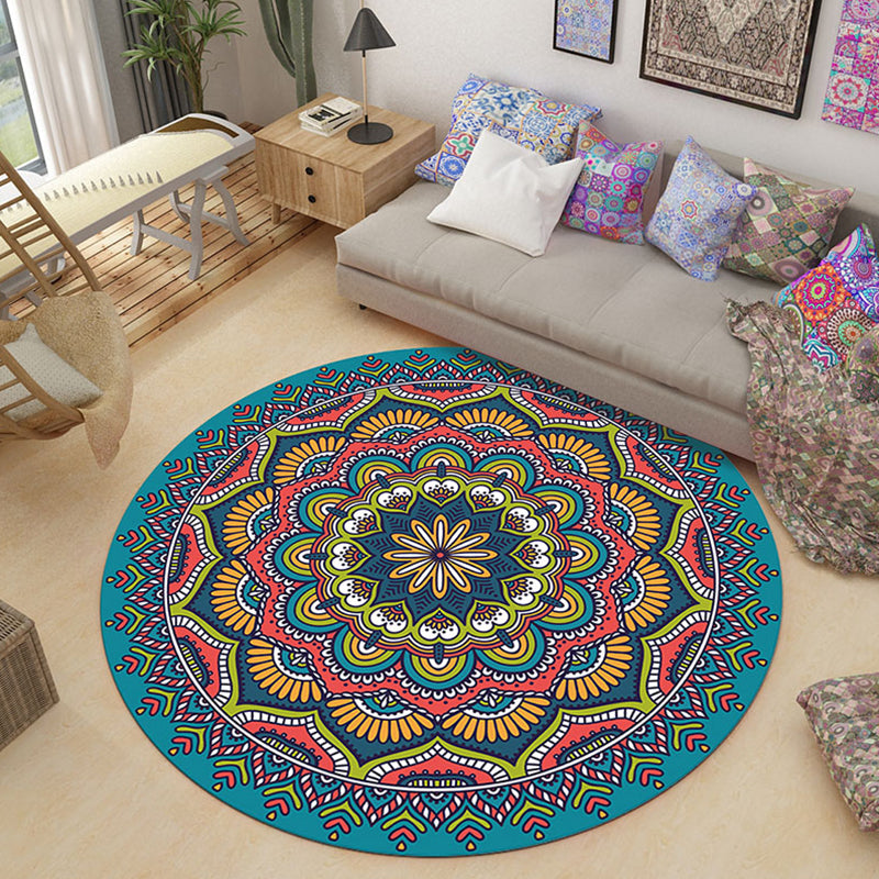 Lavish Moroccan Rug Multi Colored Mandala Carpet Non-Slip Stain Resistant Pet Friendly Rug for Home Decor