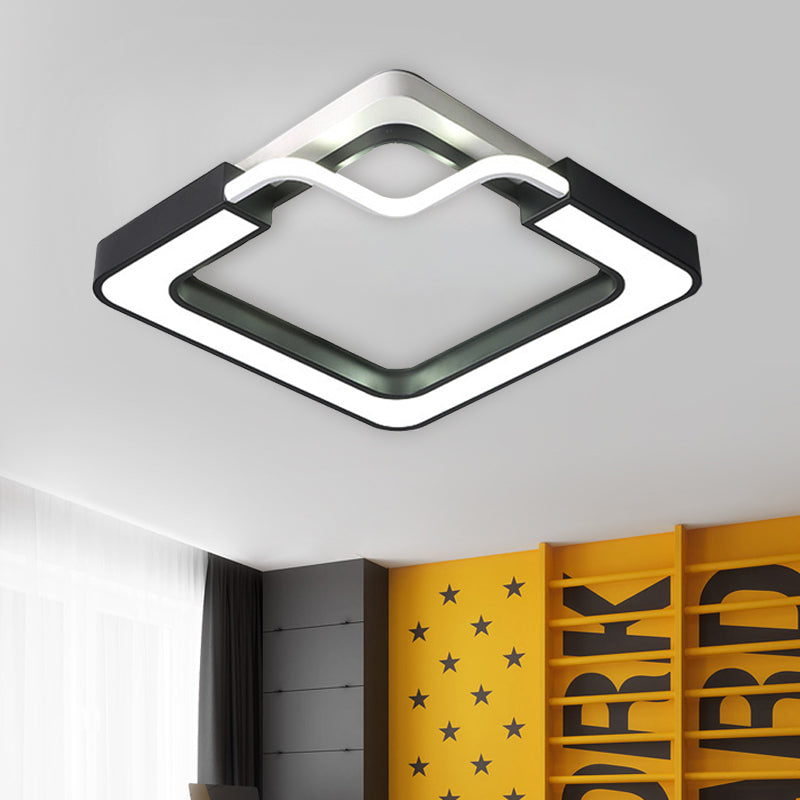 16"/19.5" W Modern Metal LED Flush Mount Lamp Black and White Square/Round Ceiling Mounted Fixture for Bedroom, White Light