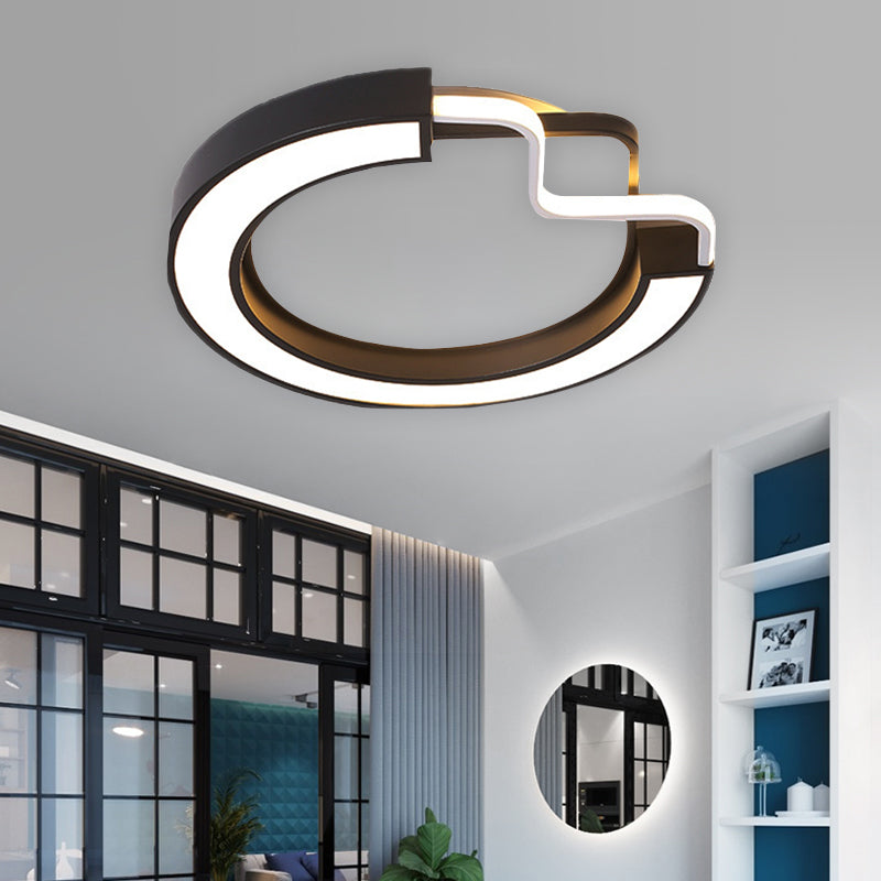 16"/19.5" W Modern Metal LED Flush Mount Lamp Black and White Square/Round Ceiling Mounted Fixture for Bedroom, White Light