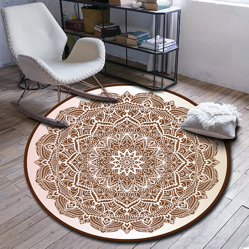 Folks Multicolor Mandala Rug Synthetics Moroccan Rug Machine Washable Non-Slip Pet Friendly Carpet for Living Room