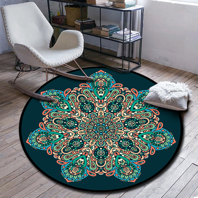 Folks Multicolor Mandala Rug Synthetics Moroccan Rug Machine Washable Non-Slip Pet Friendly Carpet for Living Room