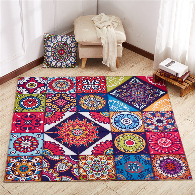 Moroccan Mandala Patchwork Rug Multi-Colored Polyester Rug Pet Friendly Anti-Slip Machine Washable Rug for Great Room