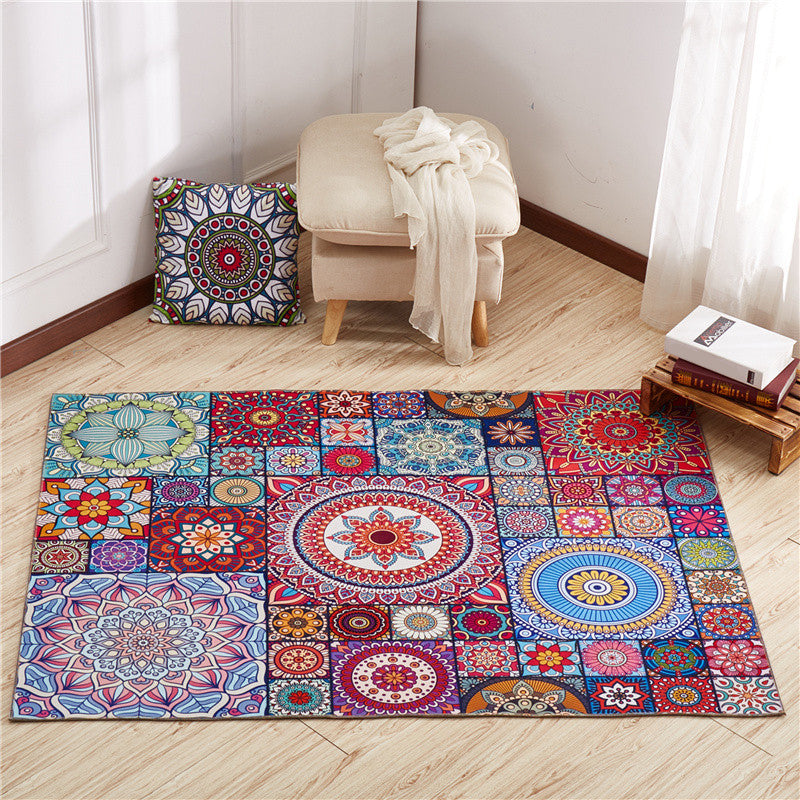 Moroccan Mandala Patchwork Rug Multi-Colored Polyester Rug Pet Friendly Anti-Slip Machine Washable Rug for Great Room