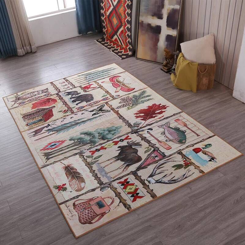 Multi Colored Living Room Rug Moroccan Patchwork Print Rug Synthetics Non-Slip Backing Pet Friendly Stain Resistant Rug