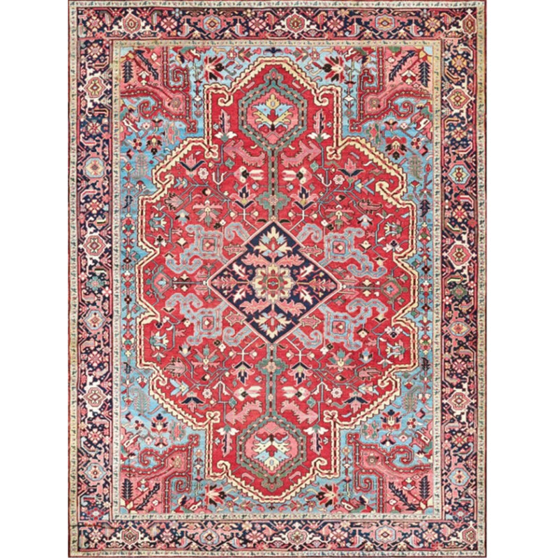 Persian Home Rug Multi Color Symmetric Print Carpet Polyester Anti-Slip Backing Machine Washable Stain Resistant Rug