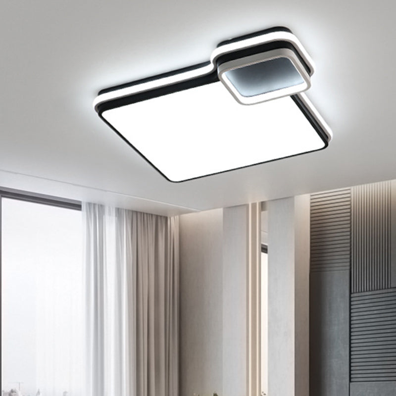 19"/23" W LED Bedroom Flushmount Lighting Black and White Round/Square Acrylic Shaded Flush Ceiling Light, White Light