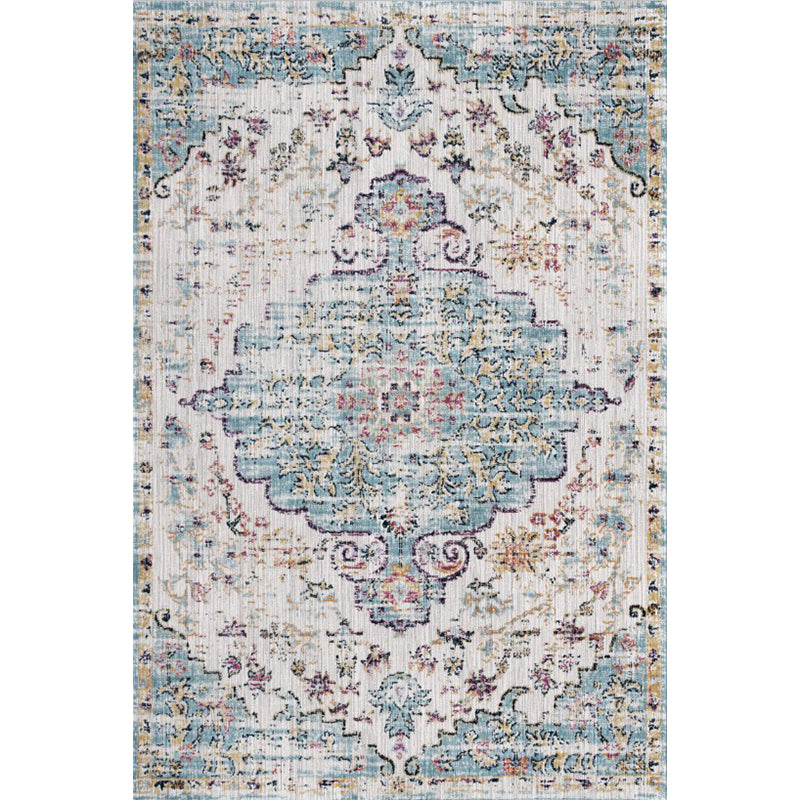 Persian Home Rug Multi Color Symmetric Print Carpet Polyester Anti-Slip Backing Machine Washable Stain Resistant Rug