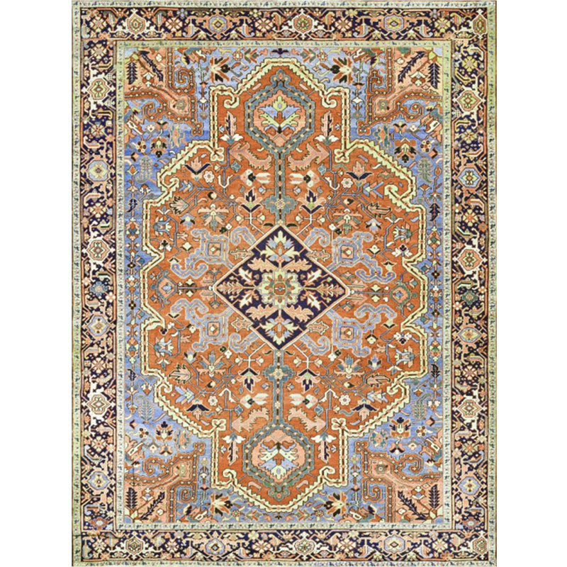 Persian Home Rug Multi Color Symmetric Print Carpet Polyester Anti-Slip Backing Machine Washable Stain Resistant Rug