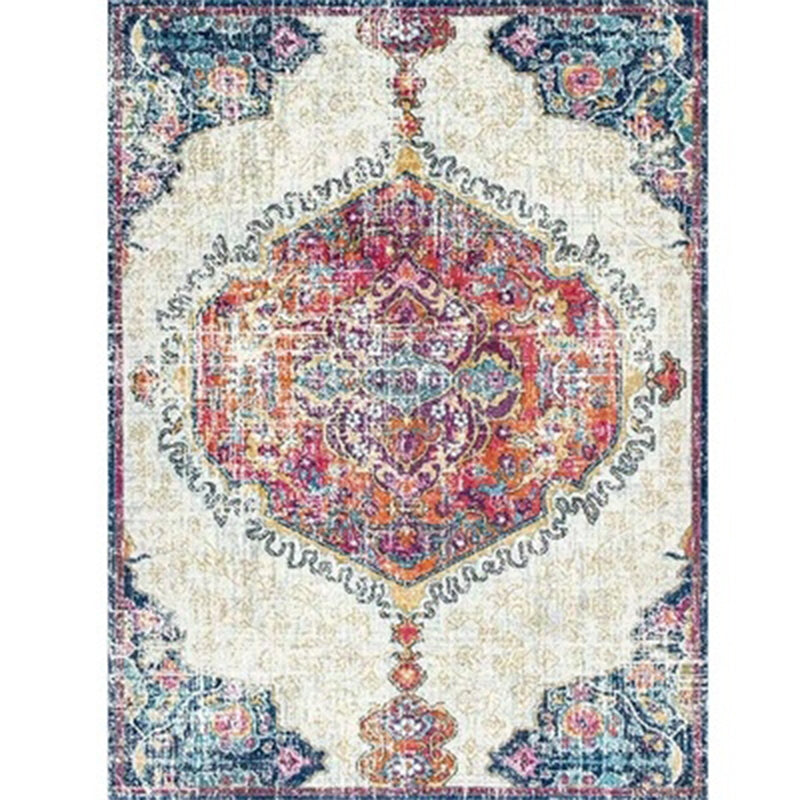 Persian Home Rug Multi Color Symmetric Print Carpet Polyester Anti-Slip Backing Machine Washable Stain Resistant Rug