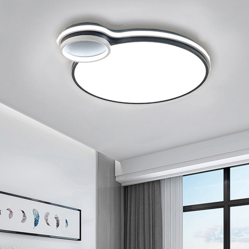 19"/23" W LED Bedroom Flushmount Lighting Black and White Round/Square Acrylic Shaded Flush Ceiling Light, White Light