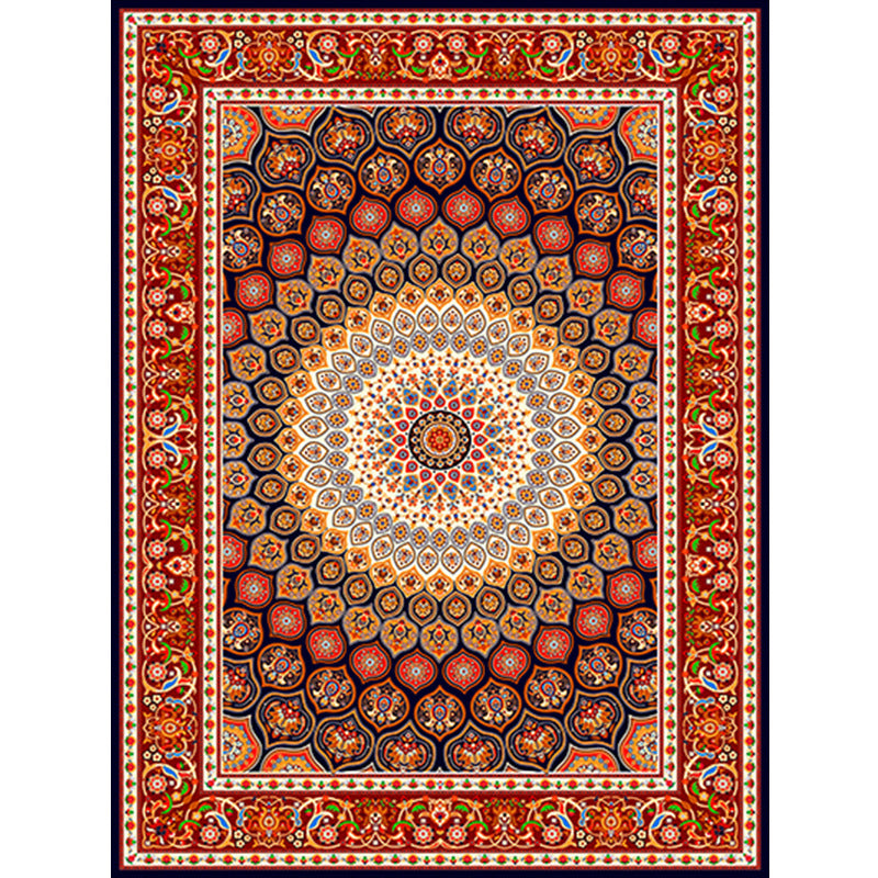 Moroccan Style Bedroom Rug Multi Color Flower Print Carpet Polyester Washable Pet Friendly Anti-Slip Backing Rug