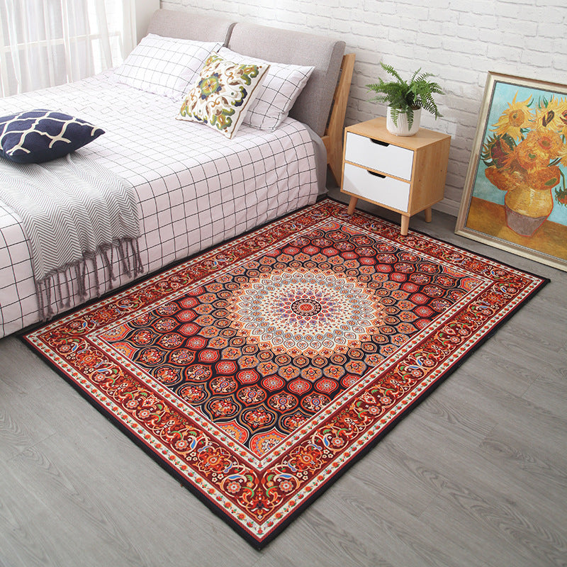 Moroccan Style Bedroom Rug Multi Color Flower Print Carpet Polyester Washable Pet Friendly Anti-Slip Backing Rug