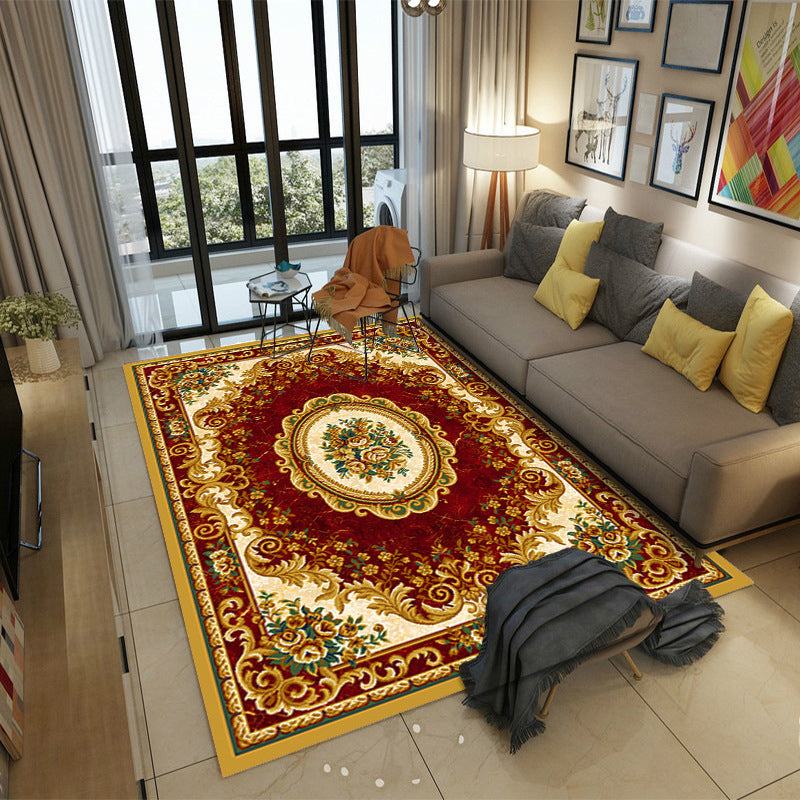 Moroccan Style Bedroom Rug Multi Color Flower Print Carpet Polyester Washable Pet Friendly Anti-Slip Backing Rug