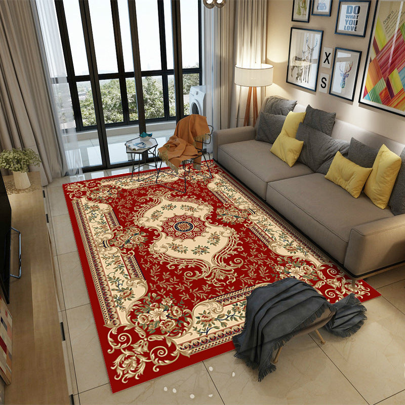 Moroccan Style Bedroom Rug Multi Color Flower Print Carpet Polyester Washable Pet Friendly Anti-Slip Backing Rug