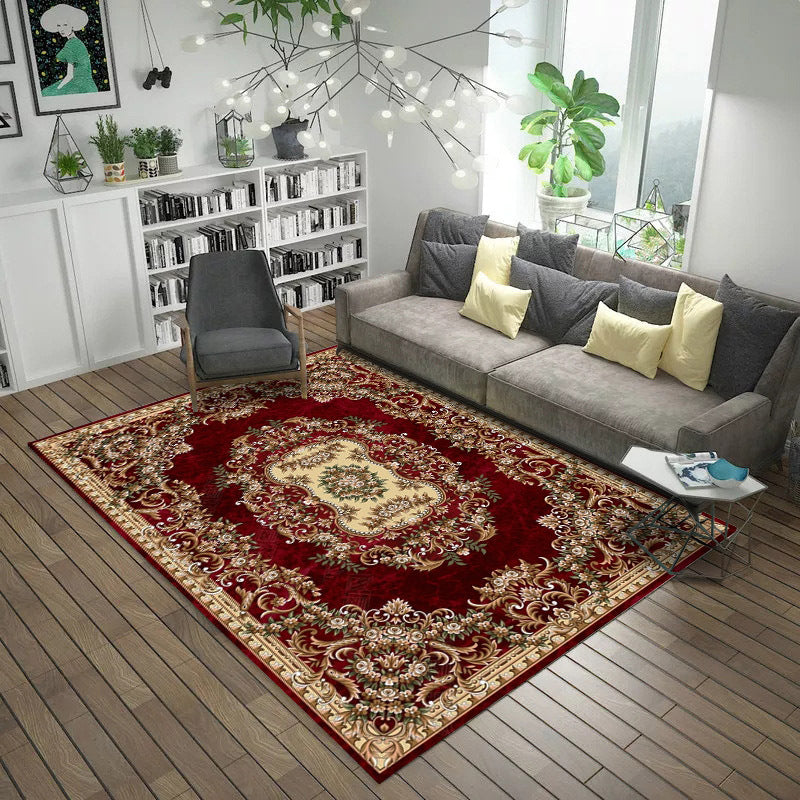 Moroccan Style Bedroom Rug Multi Color Flower Print Carpet Polyester Washable Pet Friendly Anti-Slip Backing Rug