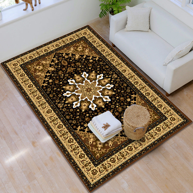 Moroccan Style Bedroom Rug Multi Color Flower Print Carpet Polyester Washable Pet Friendly Anti-Slip Backing Rug