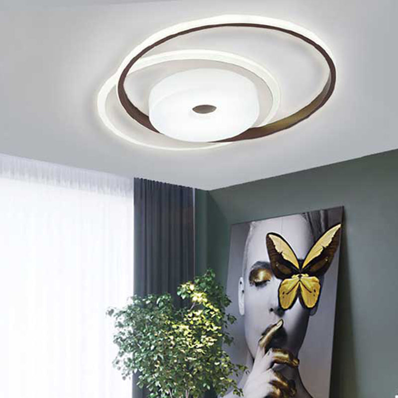 16"/19.5" W Coffee Orbit LED Flush Light Modern Acrylic Bedroom Ceiling Mounted Light Fixture, White Light