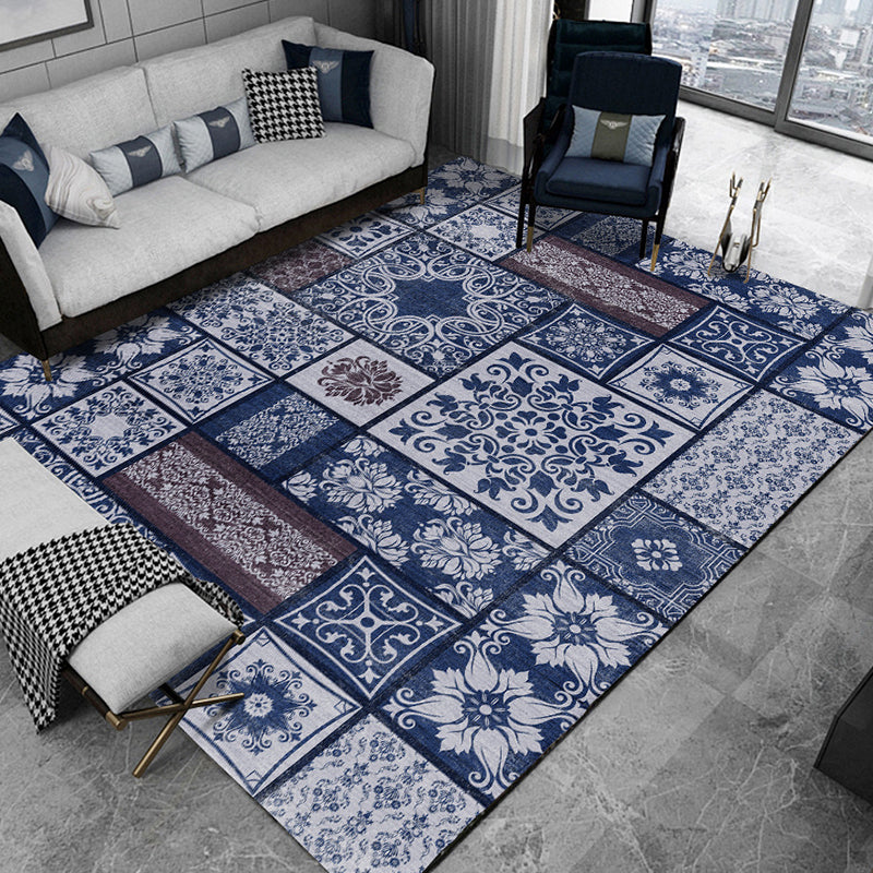 Multi-Color Living Room Rug Persian Floral Indoor Rug Synthetics Pet Friendly Non-Slip Backing Machine Washable Rug