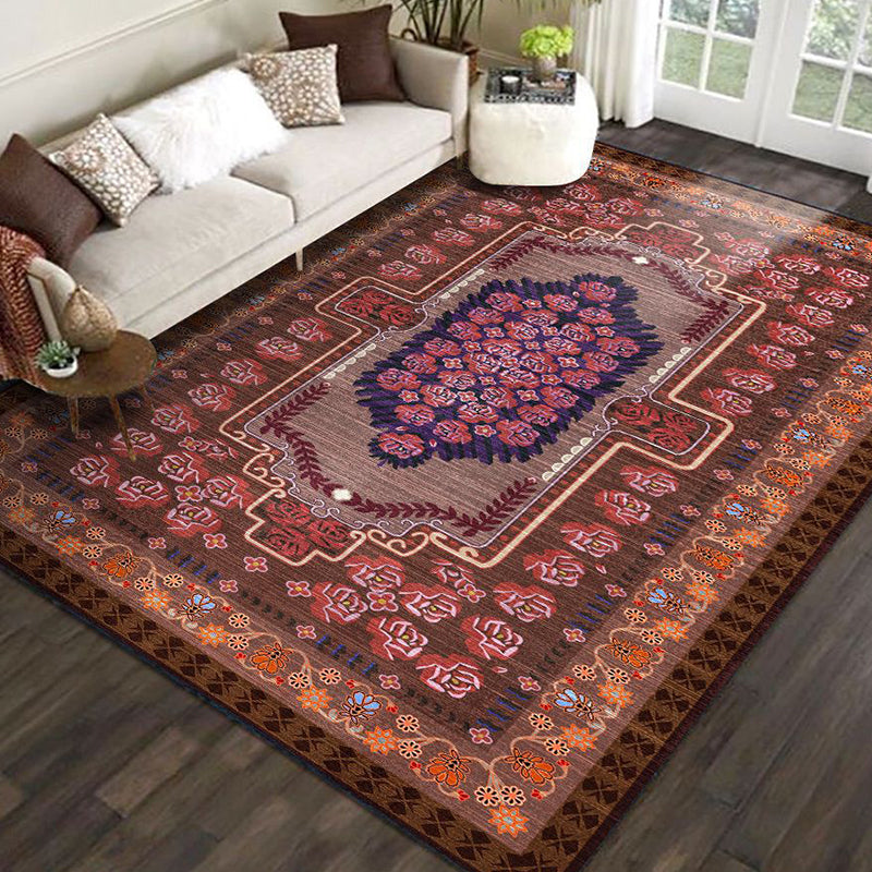 Multi-Color Living Room Rug Persian Floral Indoor Rug Synthetics Pet Friendly Non-Slip Backing Machine Washable Rug