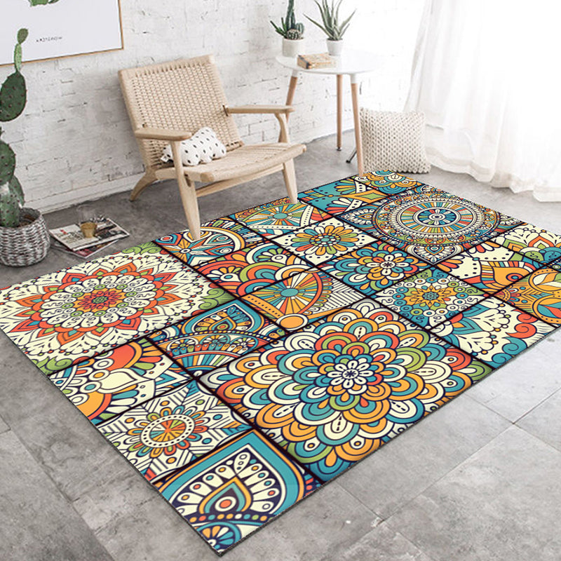 Multi-Color Living Room Rug Persian Floral Indoor Rug Synthetics Pet Friendly Non-Slip Backing Machine Washable Rug