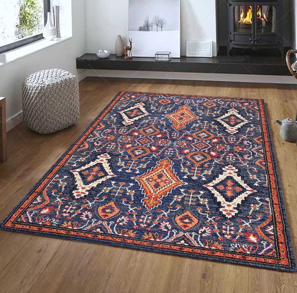 Multi-Color Living Room Rug Persian Floral Indoor Rug Synthetics Pet Friendly Non-Slip Backing Machine Washable Rug