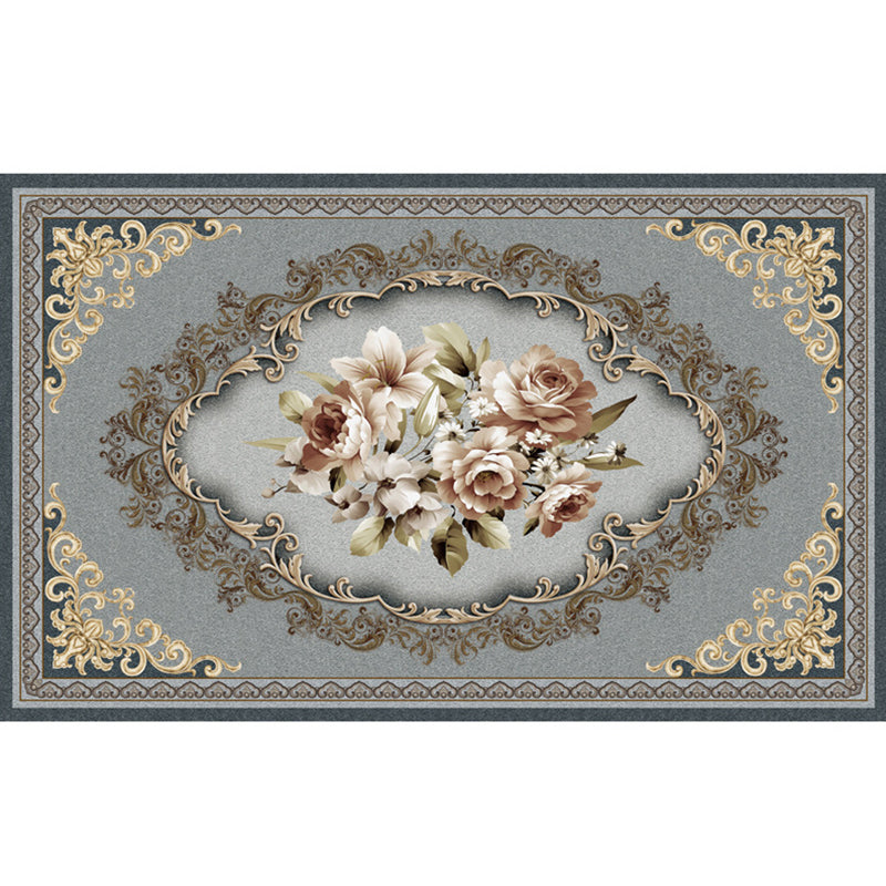 Oriental Blossom Area Rug Multi Colored Polyester Carpet Stain Resistant Non-Slip Machine Washable Rug for Living Room