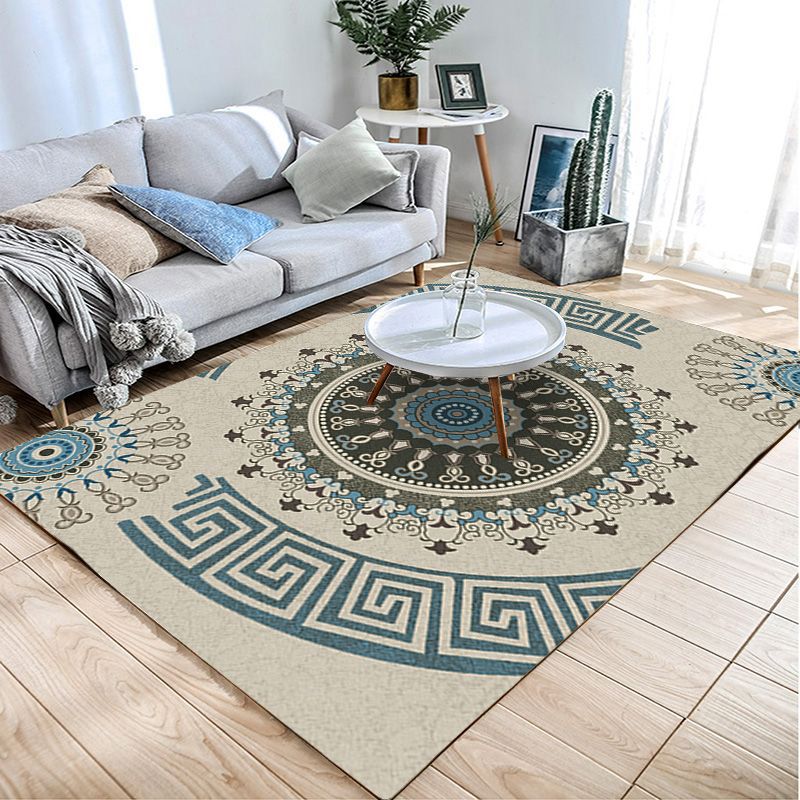 Oriental Blossom Area Rug Multi Colored Polyester Carpet Stain Resistant Non-Slip Machine Washable Rug for Living Room