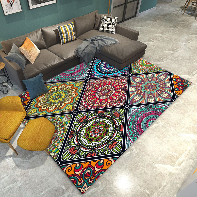 Vintage Multi-Color Flower Rug Polypropylene Moroccan Indoor Rug Pet Friendly Non-Slip Washable Carpet for Bedroom