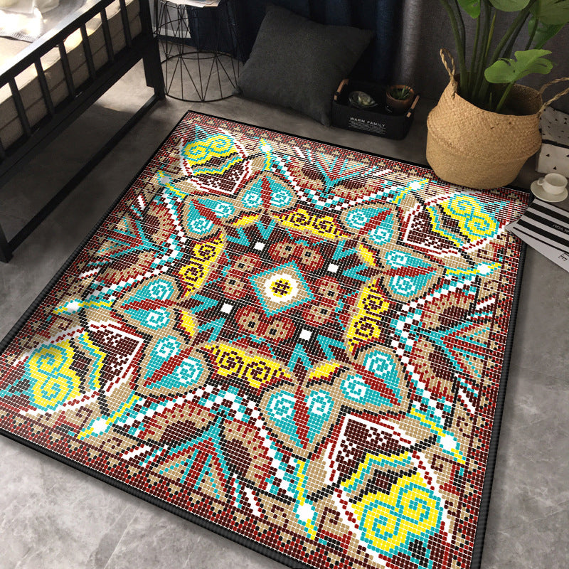 Persian Chamber Area Rug Multicolor Jacquard Printing Carpet Synthetics Anti-Slip Stain Resistant Pet Friendly Rug