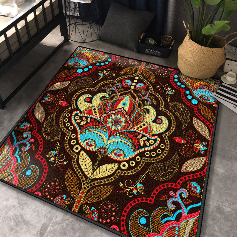 Persian Chamber Area Rug Multicolor Jacquard Printing Carpet Synthetics Anti-Slip Stain Resistant Pet Friendly Rug