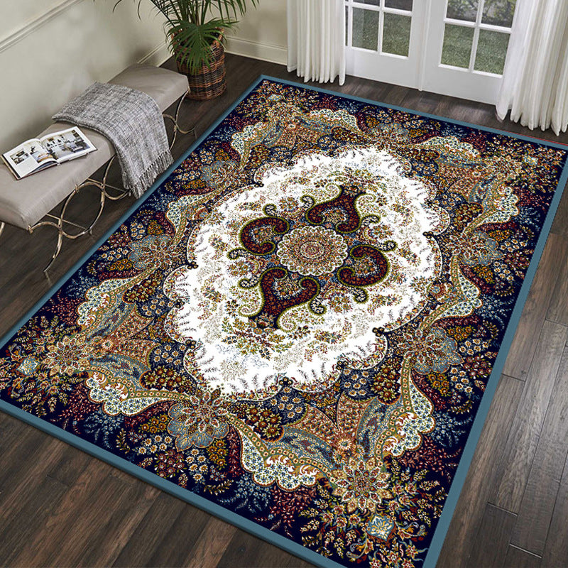 Turkish Jacquard Print Rug Multi Color Polyester Area Carpet Machine Washable Pet Friendly Anti-Slip Backing Rug for Home Decor