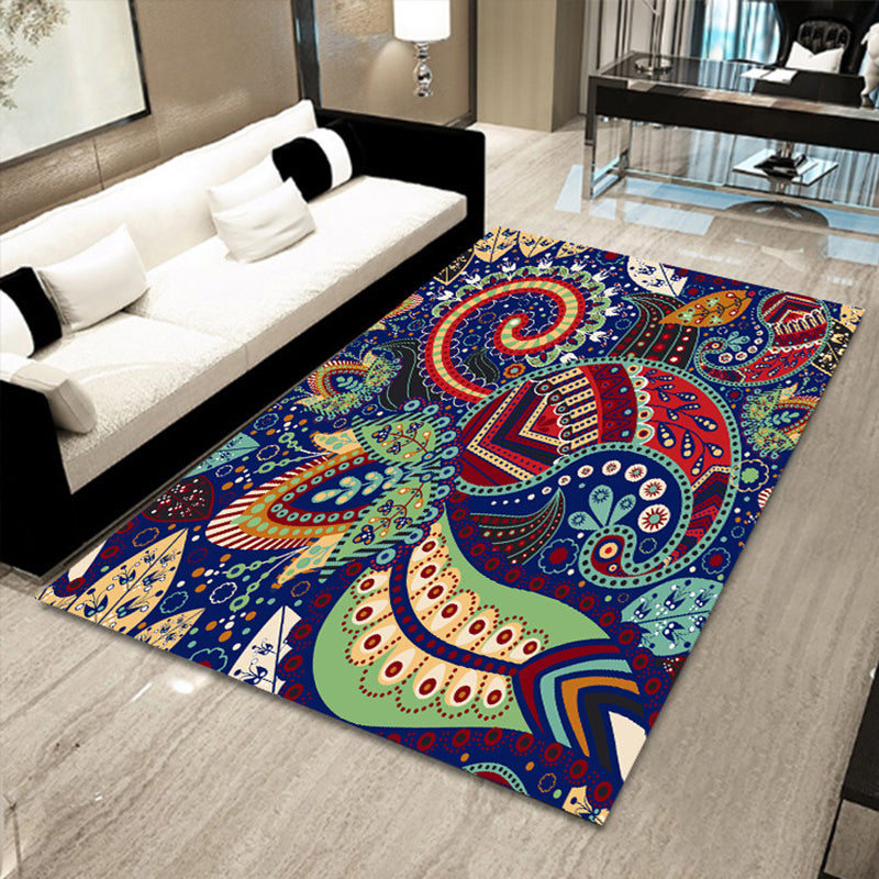 Multicolor Floral Mosaic Print Rug Polypropylene Moroccan Indoor Rug Machine Washable Anti-Slip Backing Pet Friendly Carpet for Home