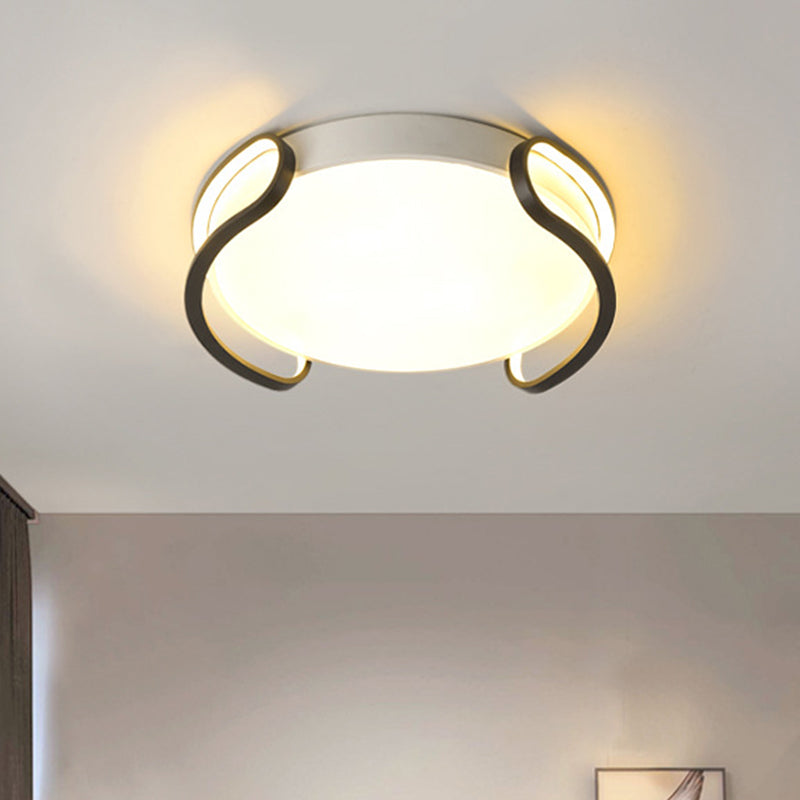 Komprovisiert Schwarz-Weiß Rund Flush Mount Ceiling Licht Acryl Schattierte Schlafzimmer LED Flush Lampe in weißes Licht