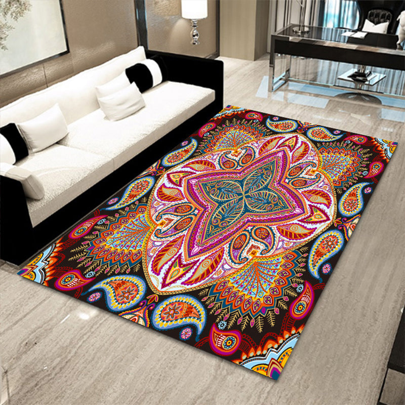 Multicolor Floral Mosaic Print Rug Polypropylene Moroccan Indoor Rug Machine Washable Anti-Slip Backing Pet Friendly Carpet for Home