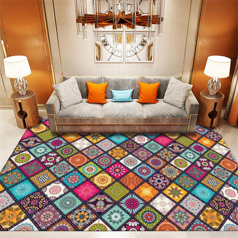 Classy Multi Color Mandala Rug Synthetics Moroccan Area Rug Stain Resistant Anti-Slip Pet Friendly Rug for Great Room