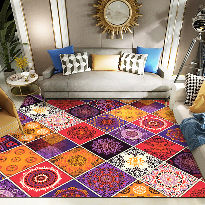 Classy Multi Color Mandala Rug Synthetics Moroccan Area Rug Stain Resistant Anti-Slip Pet Friendly Rug for Great Room