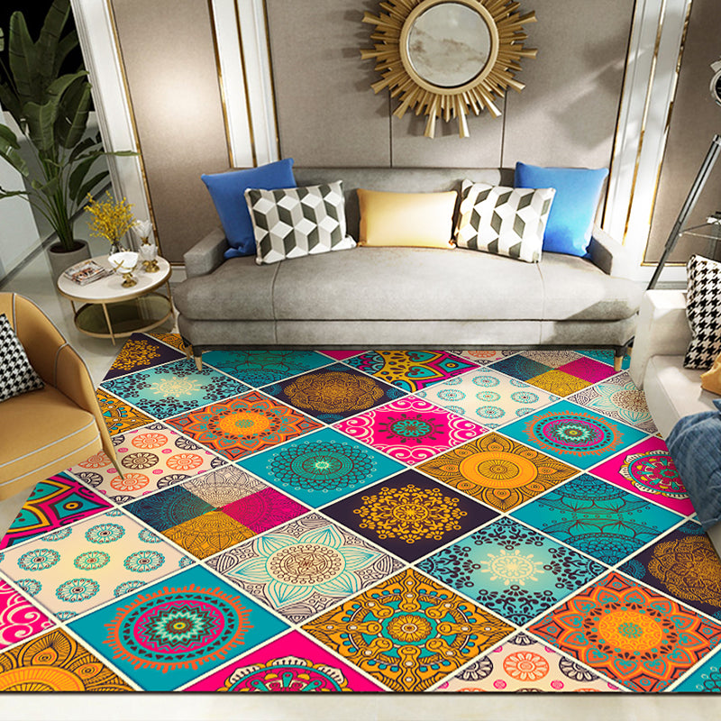 Classy Multi Color Mandala Rug Synthetics Moroccan Area Rug Stain Resistant Anti-Slip Pet Friendly Rug for Great Room