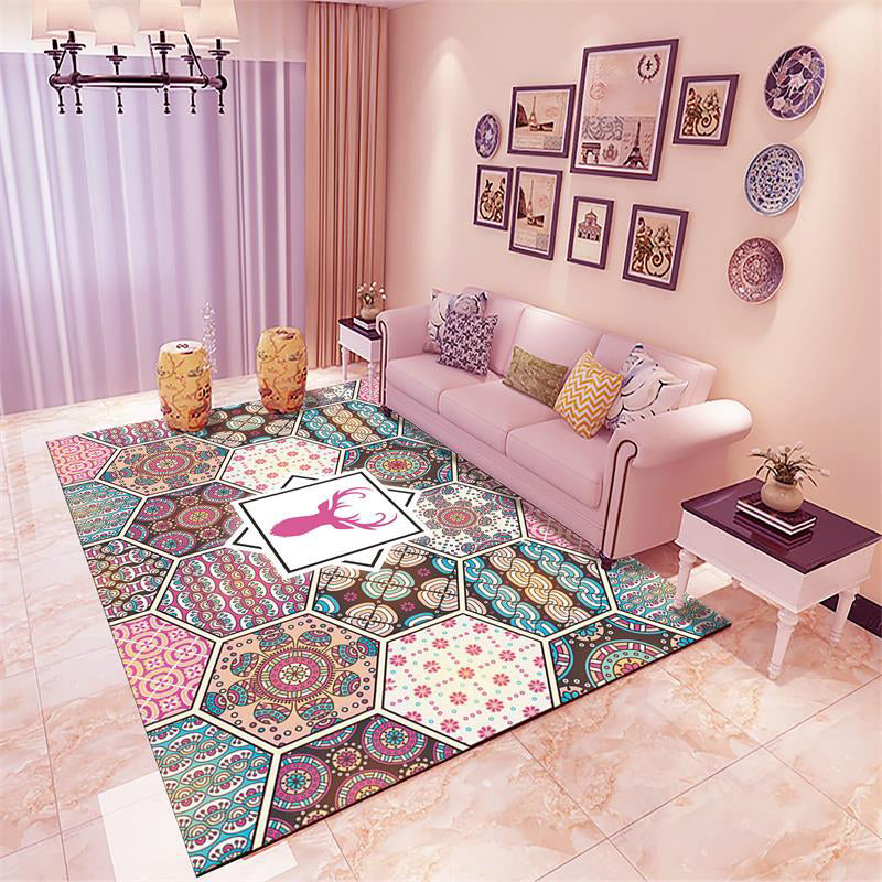 Classy Multi Color Mandala Rug Synthetics Moroccan Area Rug Stain Resistant Anti-Slip Pet Friendly Rug for Great Room