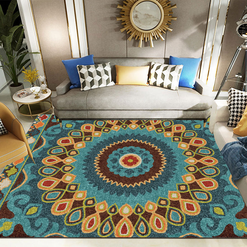 Classy Multi Color Mandala Rug Synthetics Moroccan Area Rug Stain Resistant Anti-Slip Pet Friendly Rug for Great Room