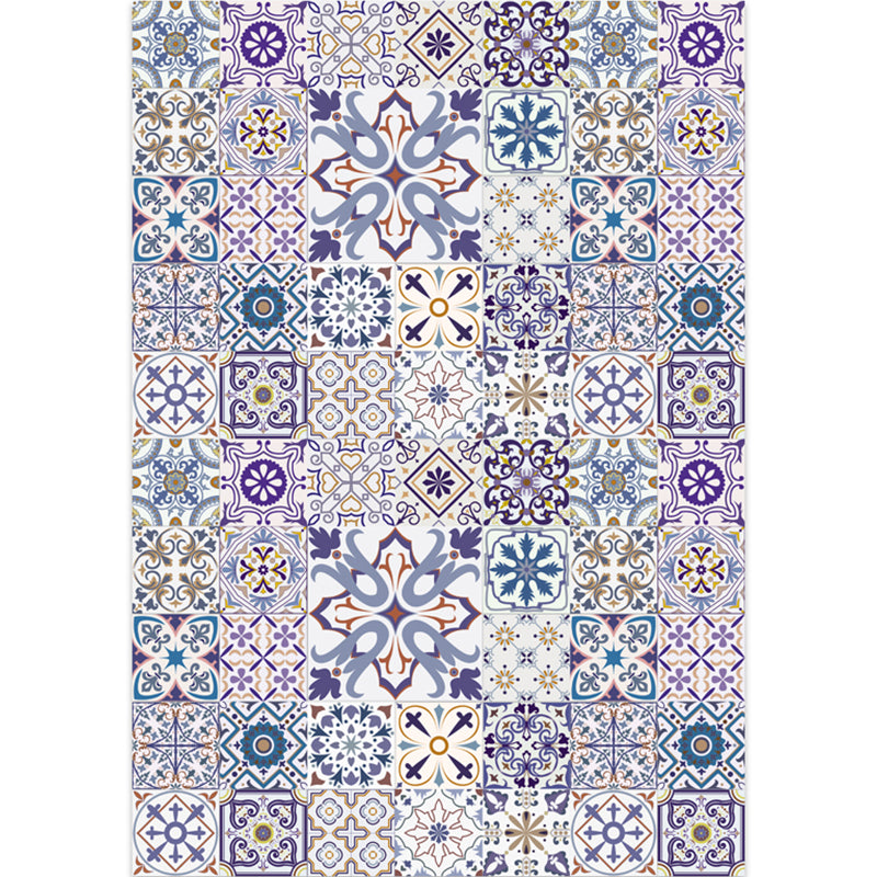 Moroccan Mosaic Print Rug Multi Colored Polyester Carpet Non-Slip Backing Washable Pet Friendly Rug for Living Room