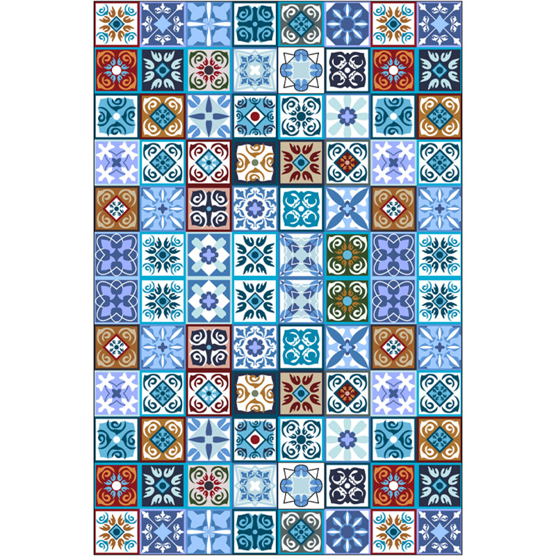 Moroccan Mosaic Print Rug Multi Colored Polyester Carpet Non-Slip Backing Washable Pet Friendly Rug for Living Room