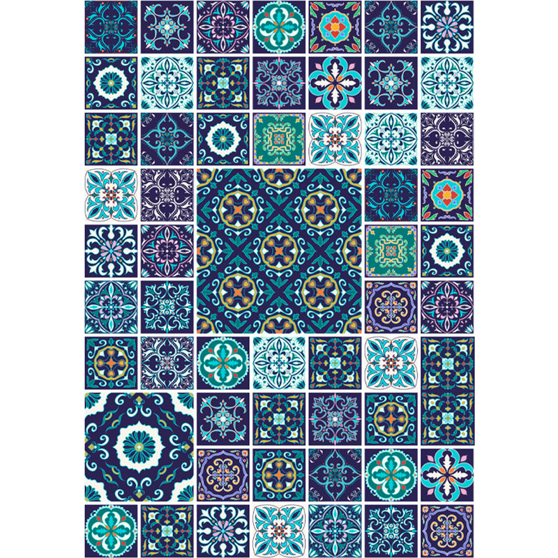 Moroccan Mosaic Print Rug Multi Colored Polyester Carpet Non-Slip Backing Washable Pet Friendly Rug for Living Room