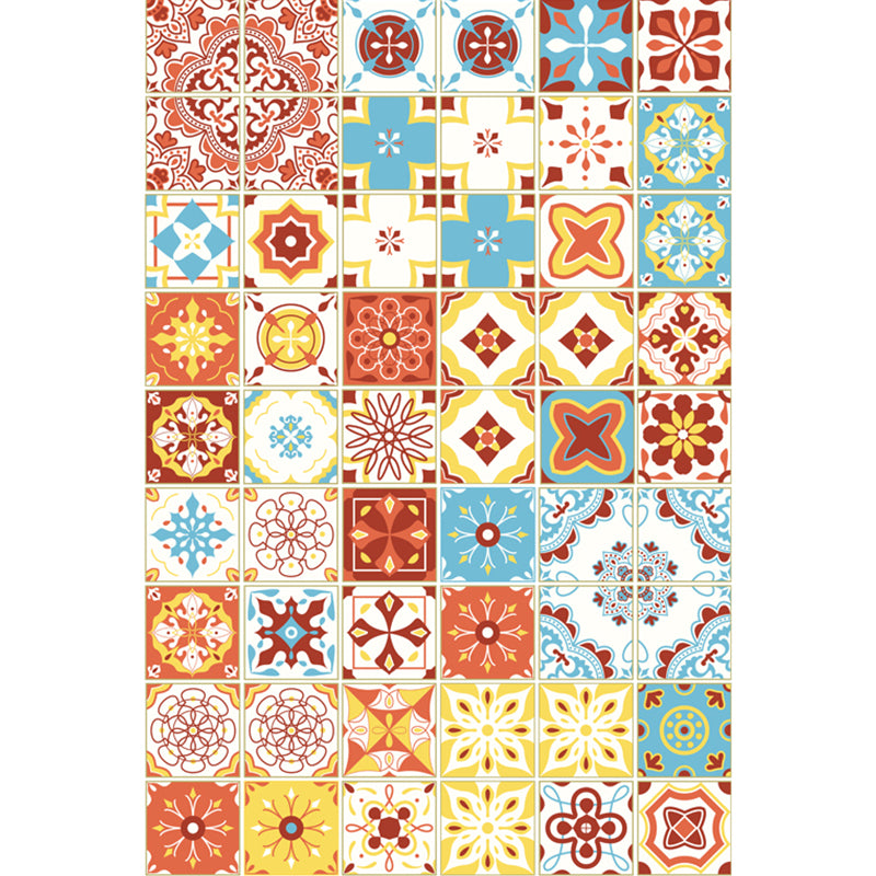 Moroccan Mosaic Print Rug Multi Colored Polyester Carpet Non-Slip Backing Washable Pet Friendly Rug for Living Room