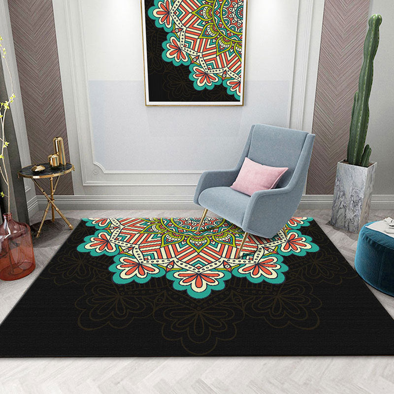 Colorful Mandala Rug Multicolor Moroccan Area Carpet Polyester Stain Resistant Pet Friendly Anti-Slip Rug for Home